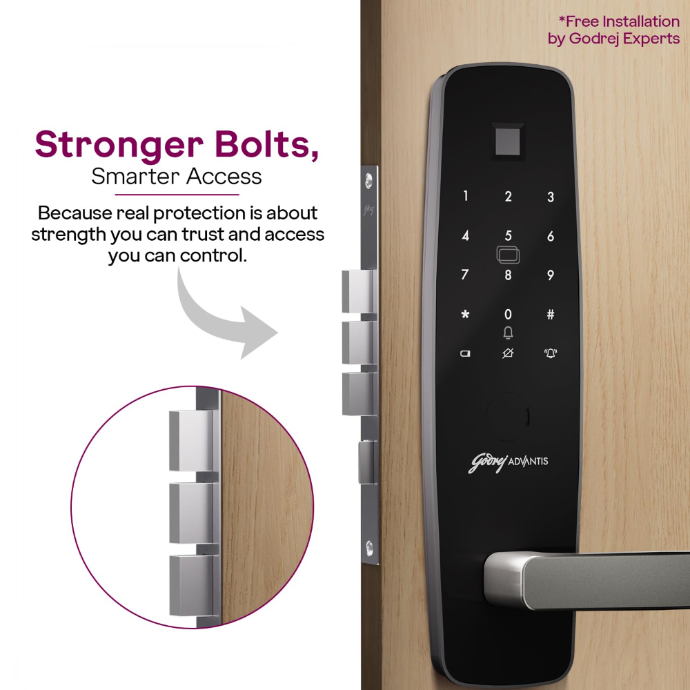 Godrej Smart Lock | Made in India Digital Lock for Main Door I Advanced & Highly Secure|9 in 1 Access|NFC,Smart Watch,BLE Remote,Wi-Fi,Fingerprint | Gun Metal Black I 3Yr Warranty 